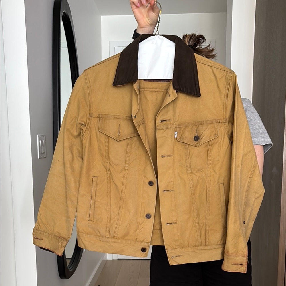 Tan and Brown Lightweight Trucker Jacket with Corduroy Collar